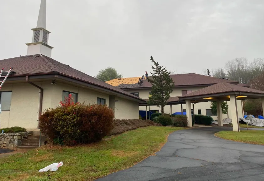 Commercial roof replacement on Christ UMC church in Weaverville NC by Southern Star Roofing